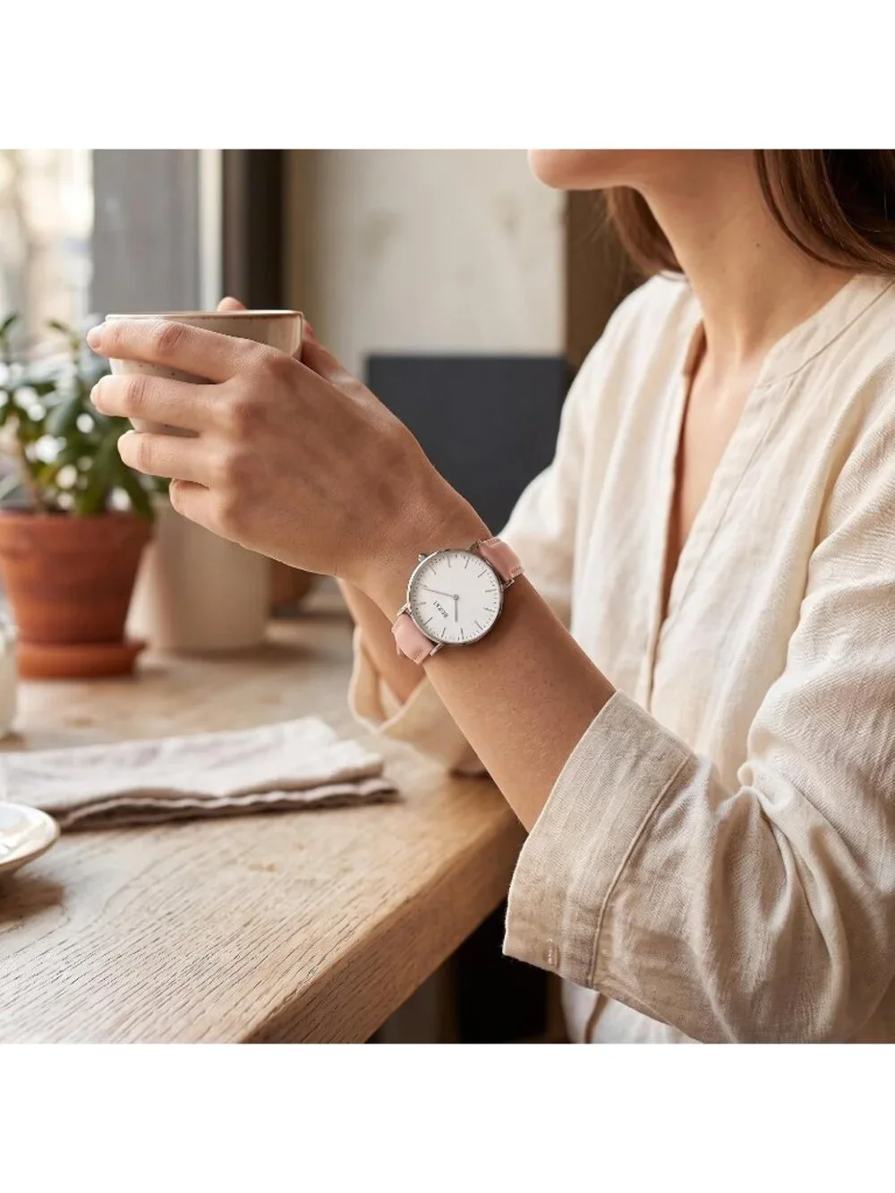 Women's White Silver Pink Minimalist Analog Quartz Waterproof Dress Wrist Watch